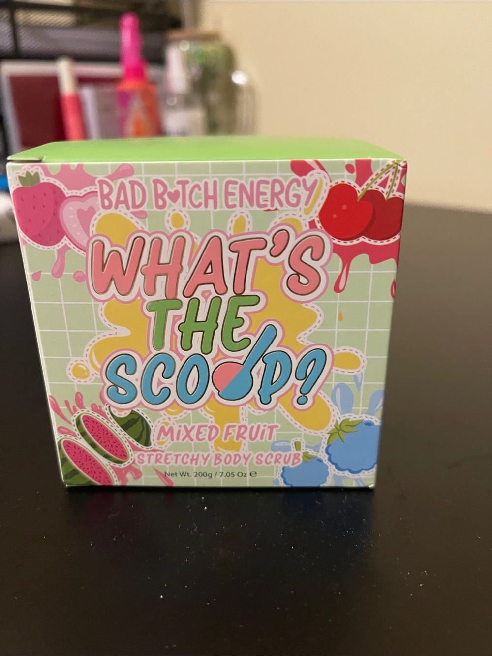 What's The Scoop? Mixed Fruit Stretchy Body Scrub — Green